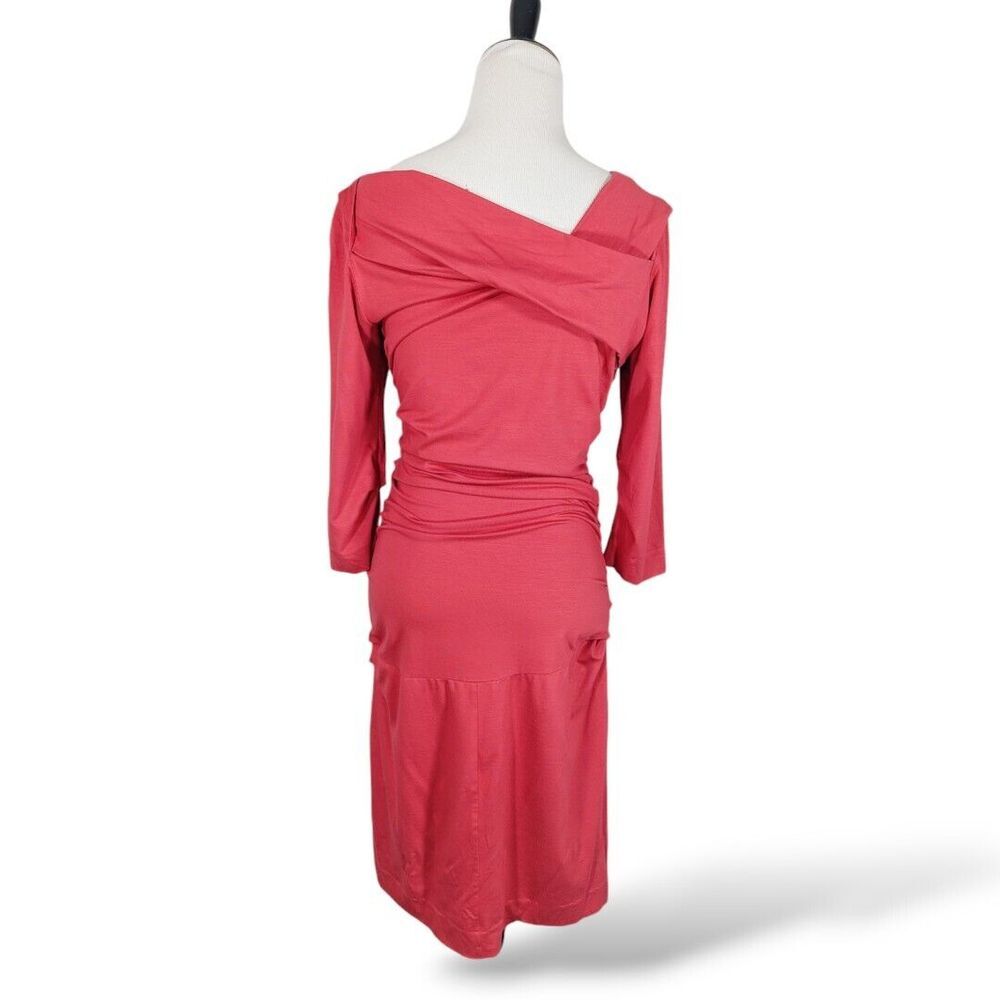 Diane Von Furstenberg Dress M Bentley Three Quarters Red Ruched 3/4 Sleeve View 2